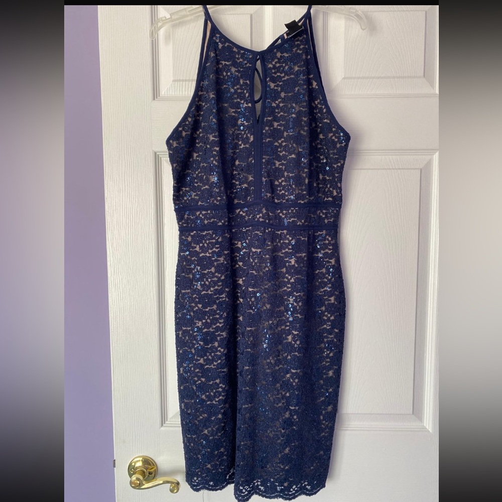 Night Way Collections Blue Tan Sheath Midi Dress